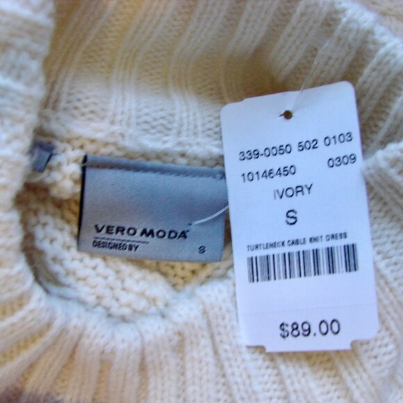 Cream Cable Knit Sweater Dress BRAND NEW NWT Chunky Mock Neck Vero Moda Small - Picture 4 of 15